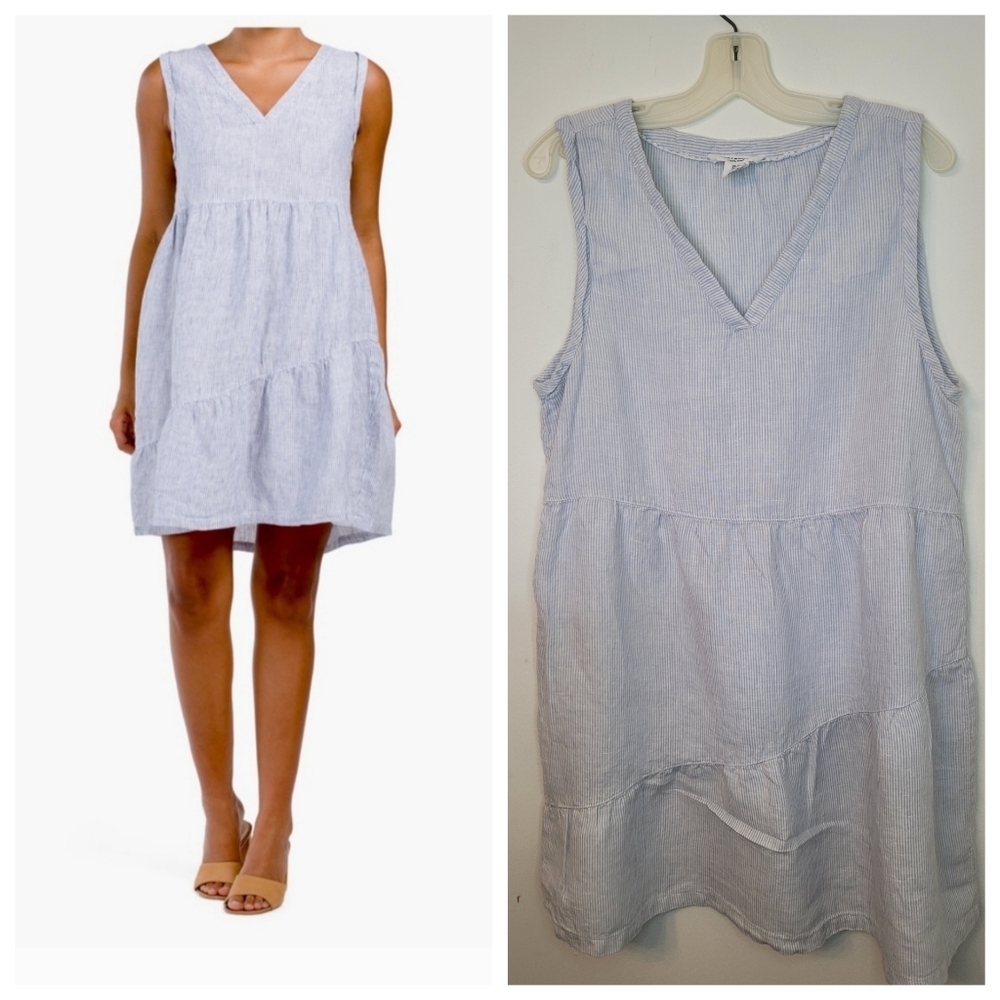 Lucky Brand Linen Pinstripe Dress, Beach, Coastal, Sleeveless